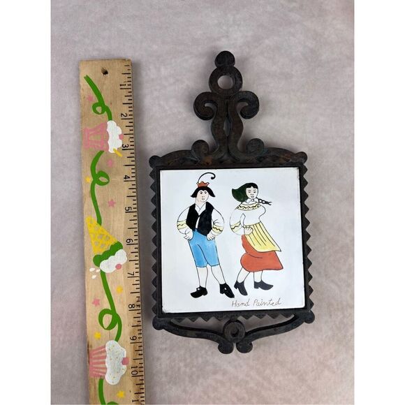 Vintage Mod MCM Cast Iron and Tile Trivet - Picture 4 of 6